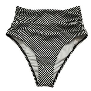 Cupshe Black White Striped High Waist Bikini Bottom Size Small New